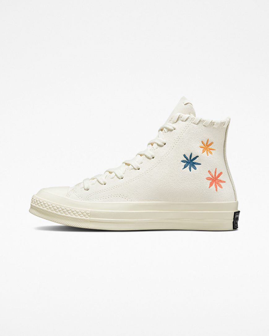 Tenisi Inalti Dama Converse Chuck 70 Embroidered Florals Bej Bej Albi | RO CHPO13965